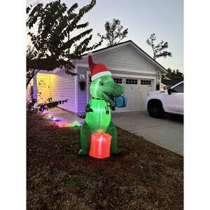🆕7FT Christmas Inflatable Giant Dinosaur Holding‎ Gift Boxes Outdoor Decoration